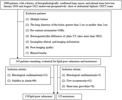 Small hyperattenuating adrenal nodules in patients with lung cancer: Differentiation of metastases from adenomas on biphasic contrast-enhanced computed tomography